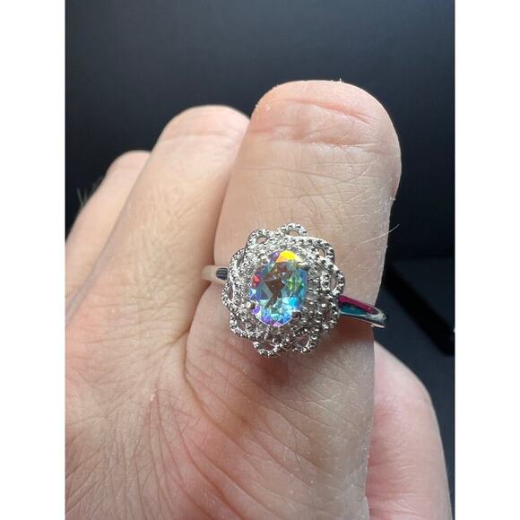 NEW Mercury Mystic topaz zircon celestial halo ring in sterling silver size 10 - Picture 2 of 16